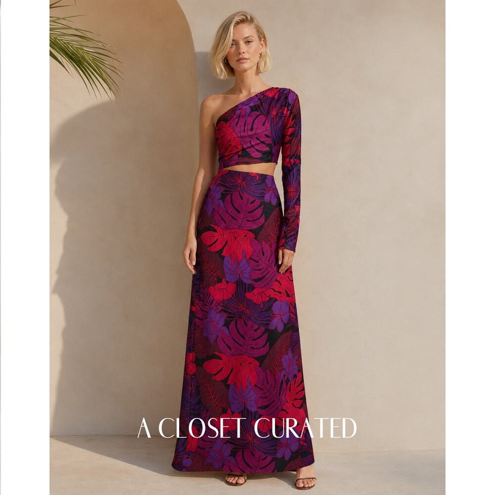 S/W/F Plantasia Cut Out One Sleeve Maxi Dress XS Pink Purple NWT